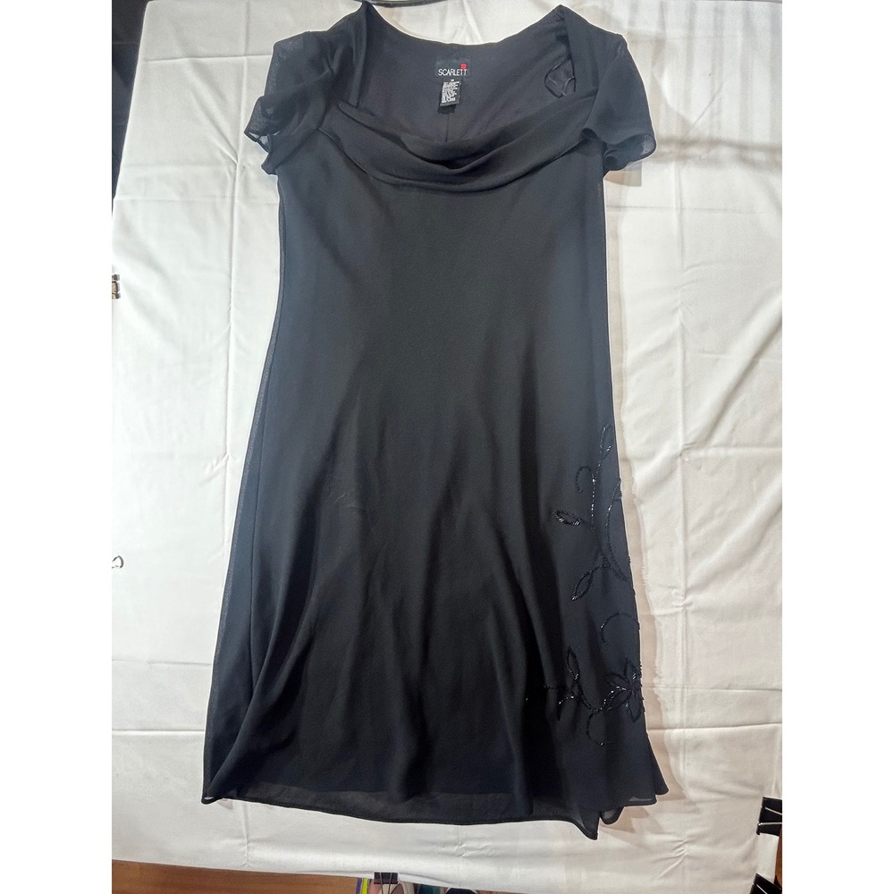 Scarlett Black Cowl Neck Beaded Floral Chiffon Cocktail Dress Plus Size 18